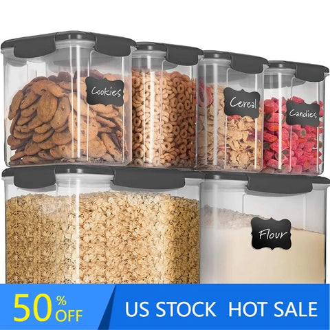 FineDine-Airtight Food Storage Set, Kitchen - Flour, Sugar, Cereal, Grey, 12 Pcs